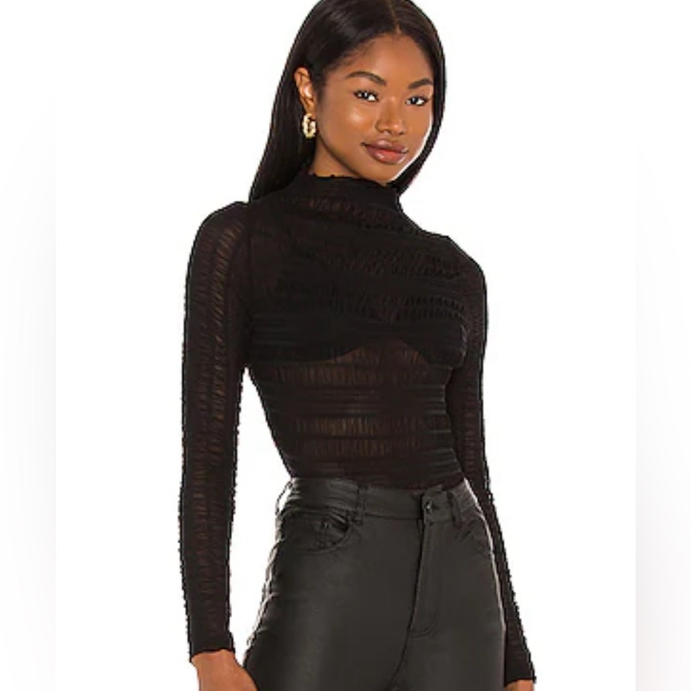 MINKPINK Rabia Mesh Long Sleeve Top in Black, XS